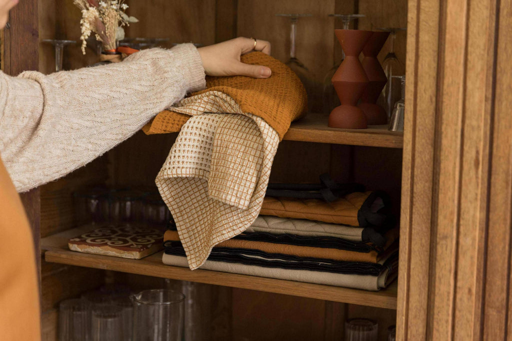 Torchon Nid D'Abeilles Bicolore Mumba Cannelle 50 X 70