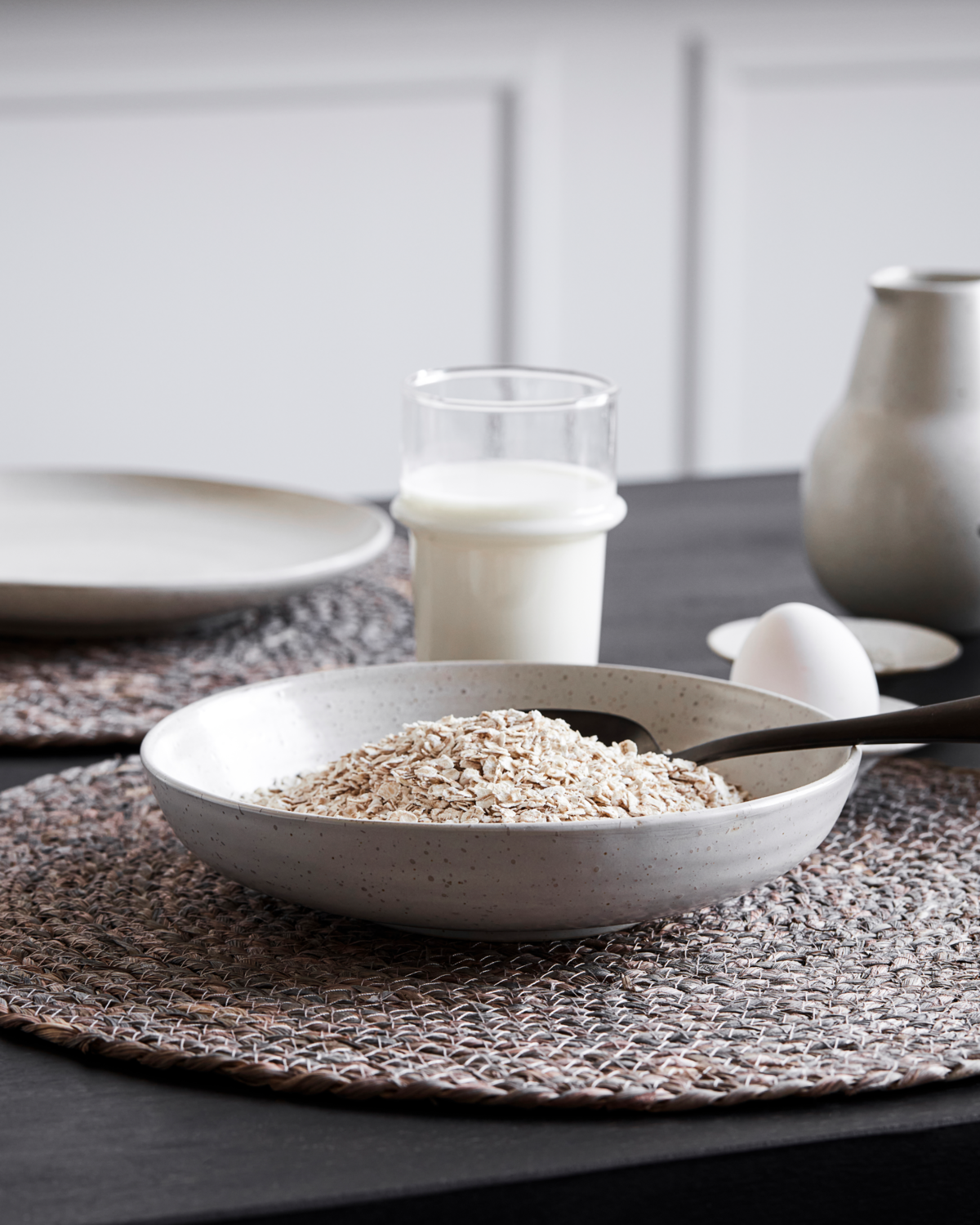 Pion Assiette bol blanc crème-grise
