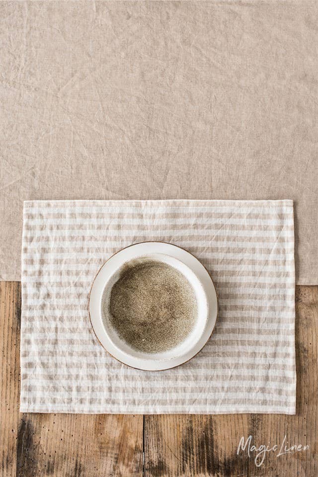 Set de table en lin - rayé en naturel