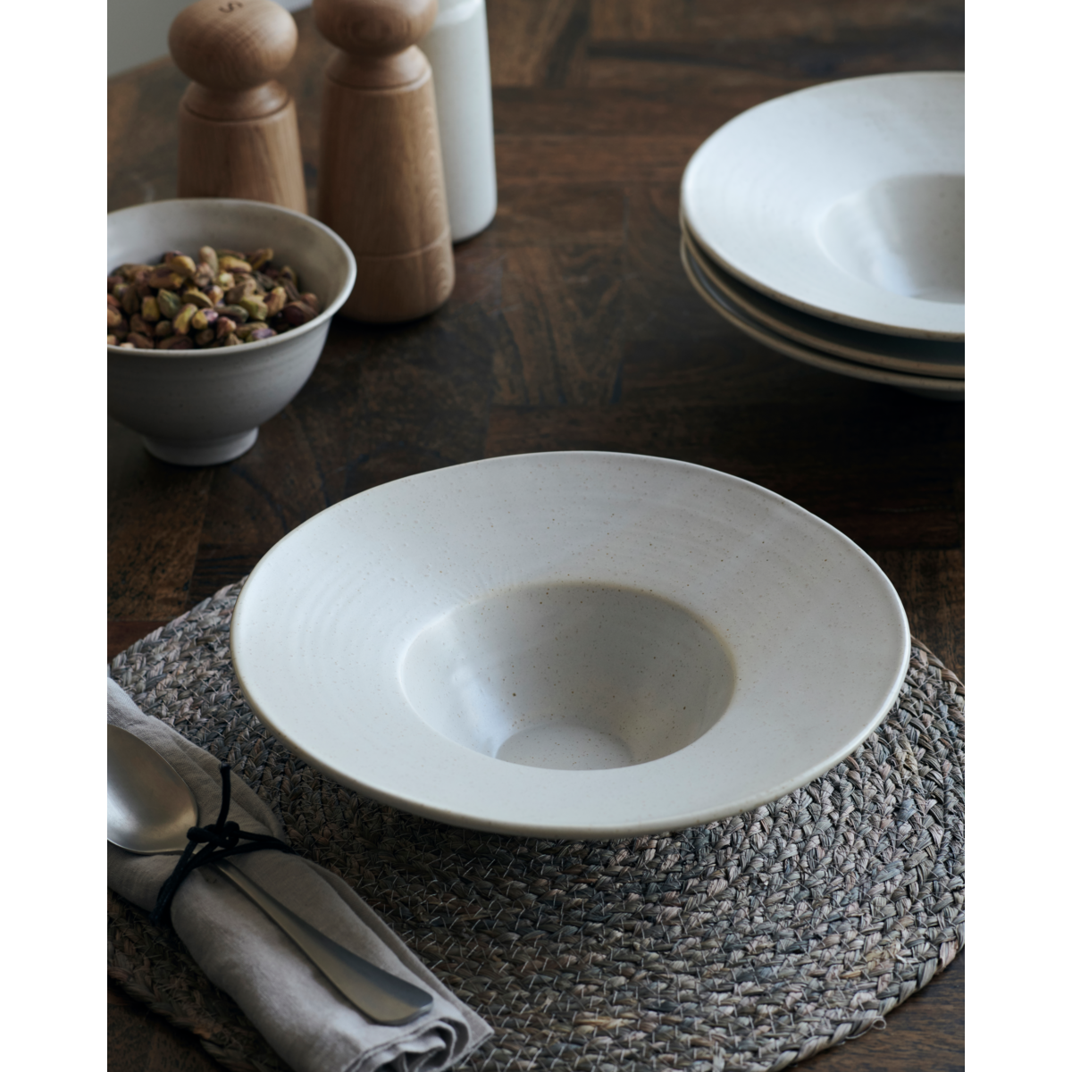 Pion Assiette à pâtes blanc crème-gris