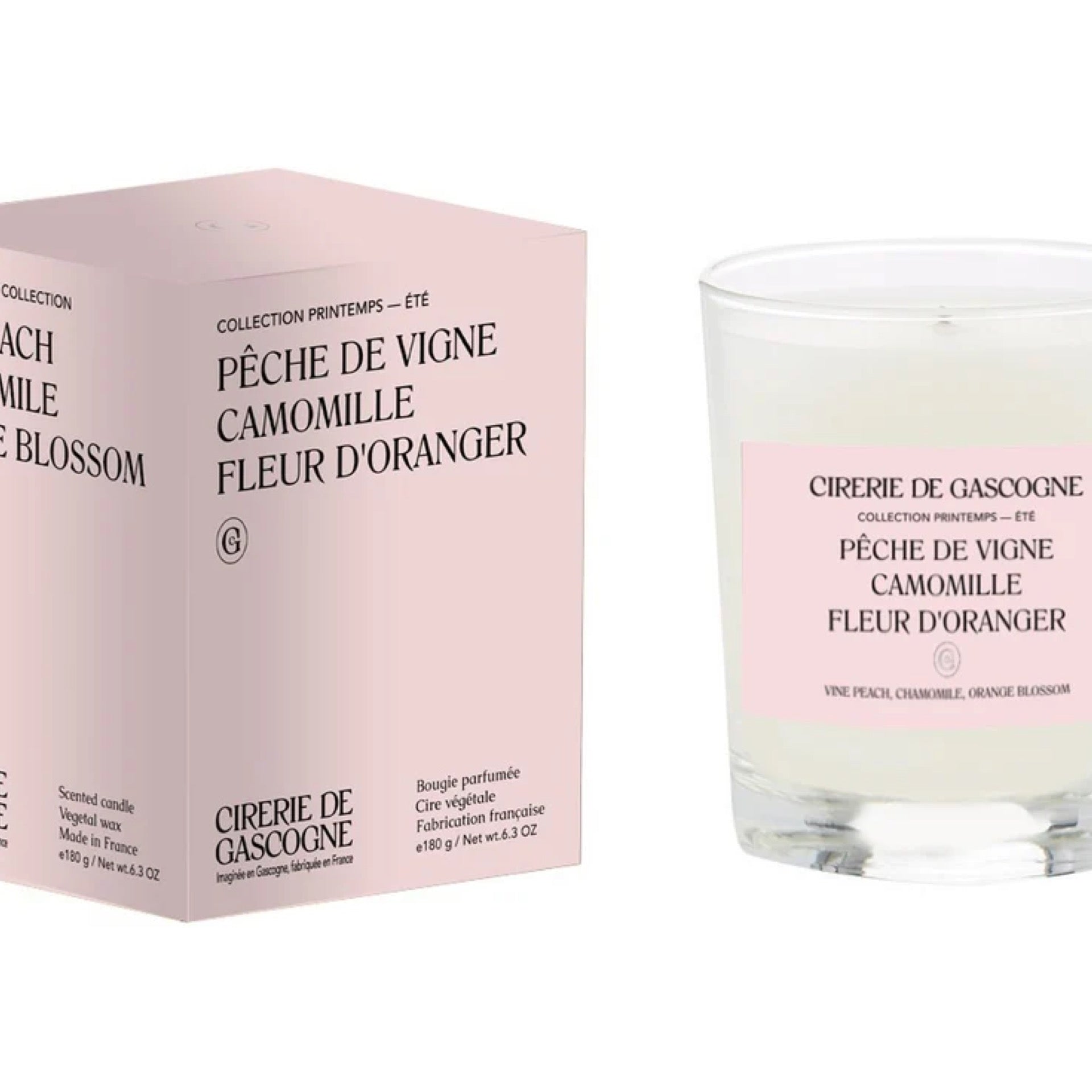 Bougie pêche de vigne camomille fleur d’oranger 180g