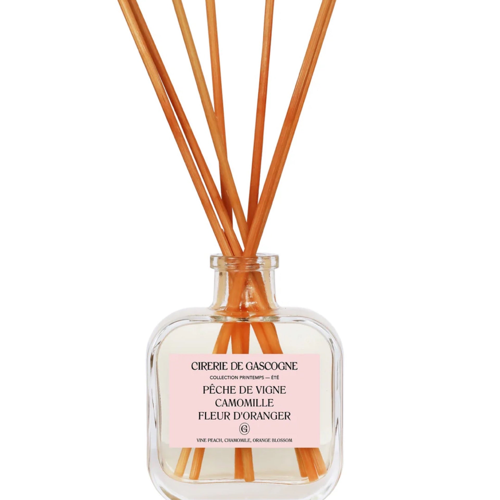Diffuseur 200ml  pêche de vigne camomille fleur d’oranger + 7 bâtons rotin naturel